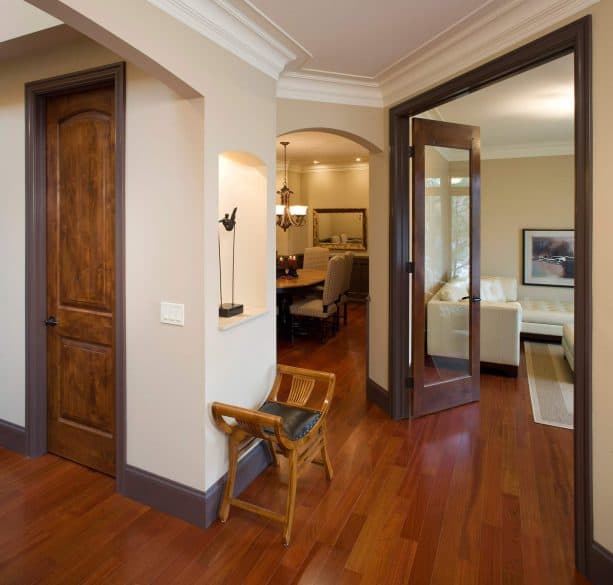 door with medium brown stain color and brown trims