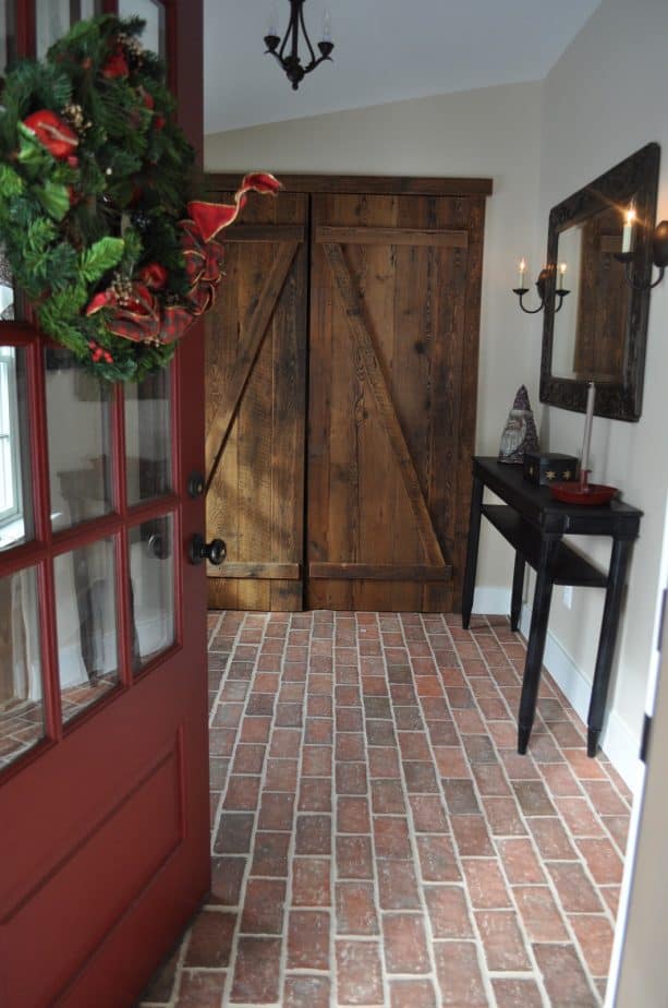 rustic floor from thin brick tile in a traditional hallway