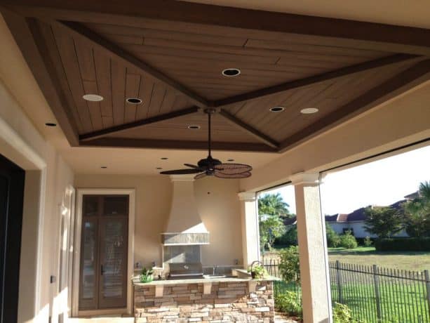 unique square tongue and groove ceiling in a back porch
