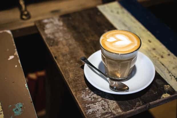 Caffe latte in a glass cup