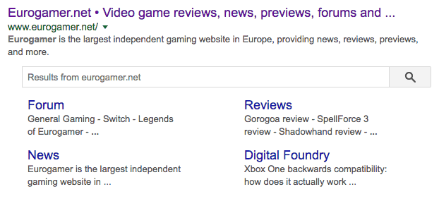 Site links search box