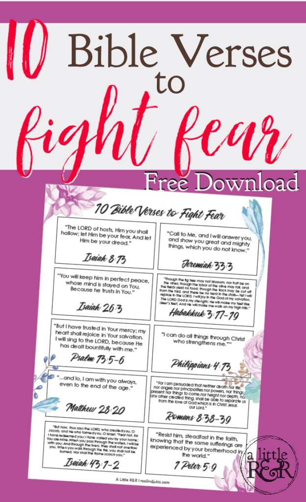 Printable sheet of 10 Bible verses to fight fear