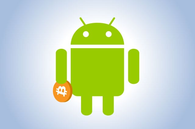 best-bitcoin-apps-android The green Android mascot holding a Bitcoin.