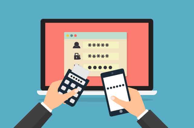 best-two-factor-method A man types a code into his two-factor authentication gadget thingy.