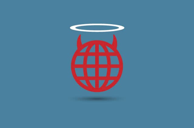 internet-privacy-morality An illustration of a globe with horns and a halo.