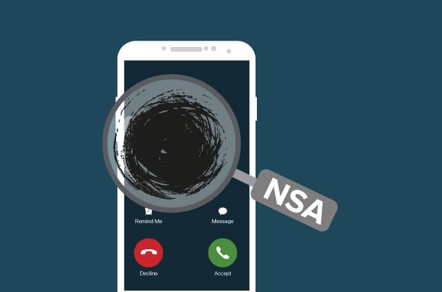 nsa-phone-records A phone with a magnifying glass showing a black void with NSA on the handle.