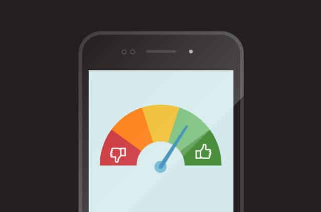 social-monitoring An illustration of a meter. Thumbs up on one end, thumbs down on the other.