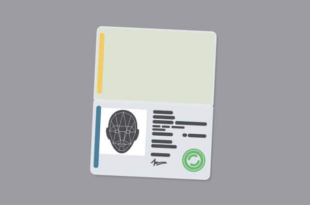 facial-recognition-airport Passport with a biometric image of a face.