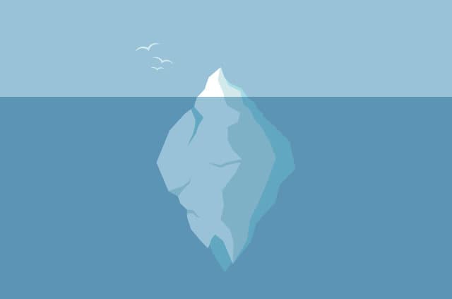 server-count-means-nothing An illustration of a massive iceberg, with only the tip showing above the water.