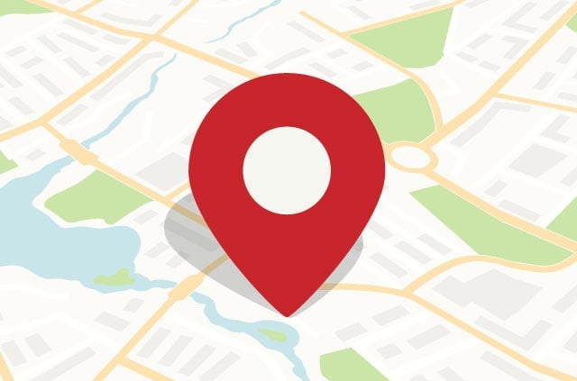 google-maps-alternatives Map with a red location drop pin.