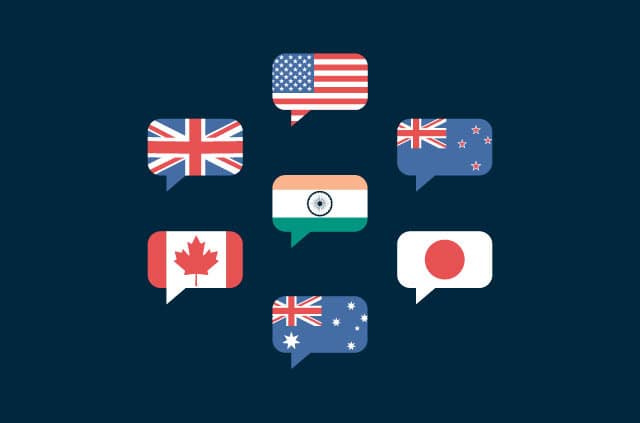 messaging-app-backdoor-encryption Message bubbles made up of US, UK, Australia, Japan, New Zealand, Canada, UK, and India flags