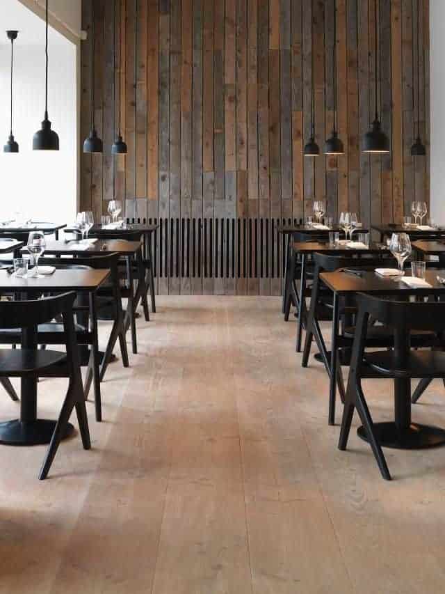 restaurant wall design with wood planks