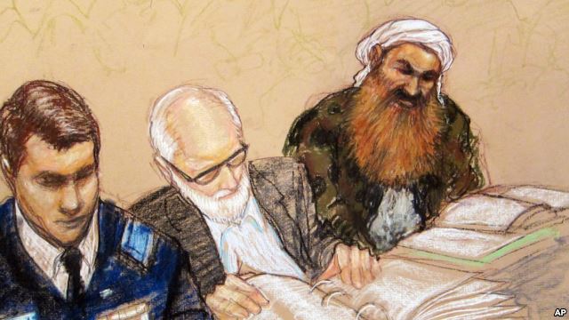 Alleged 9/11 mastermind Khalid Sheik Mohammed during trial Image of sketch of alleged mastermind Khalid Sheik Mohammed