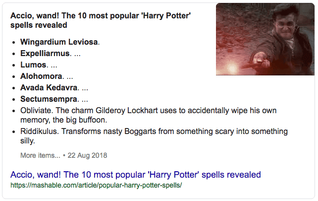 Bulleted List Featured Snippet Example | SEO | Kanuka Digital