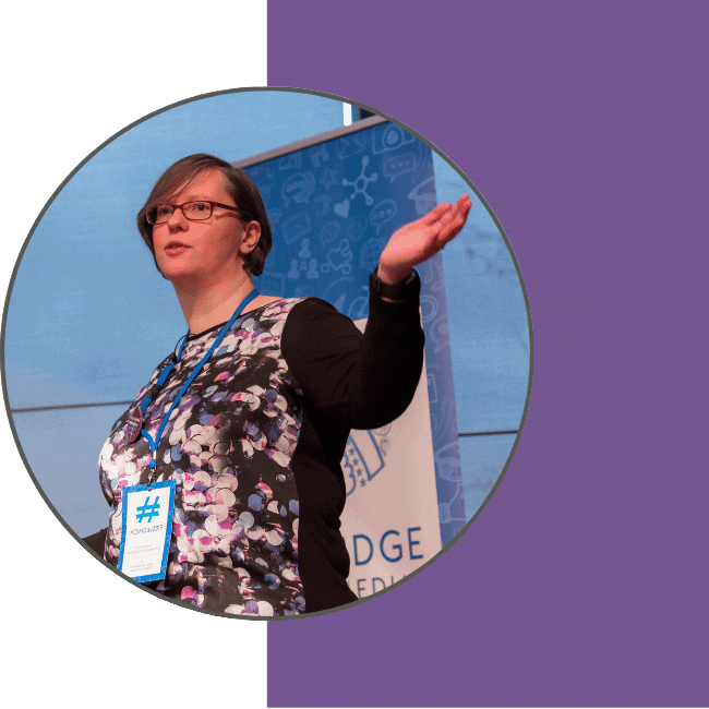 Photo of Rachel Extance speaking at Cambridge Social Media Day. Photo by Jemima Willcox