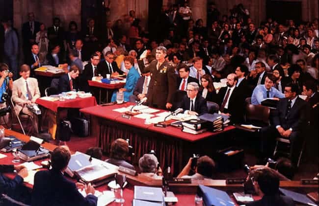 Photo of Oliver North at the Iran-Contra Hearings