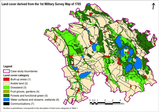 Land cover of the area under study in the 1st Military Survey map in the lowland area of Nové Dvory and Zehusice, Czech Republic. Source: Skaloš et al., 2011.