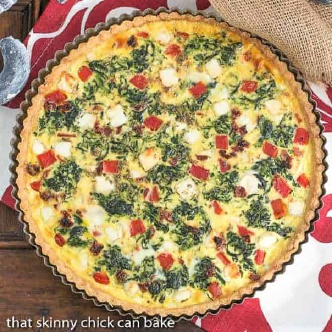 Sun-dried Tomato and Spinach Quiche - A memorable Mediterranean Quiche Sun-dried Tomato and Spinach Quiche overhead view