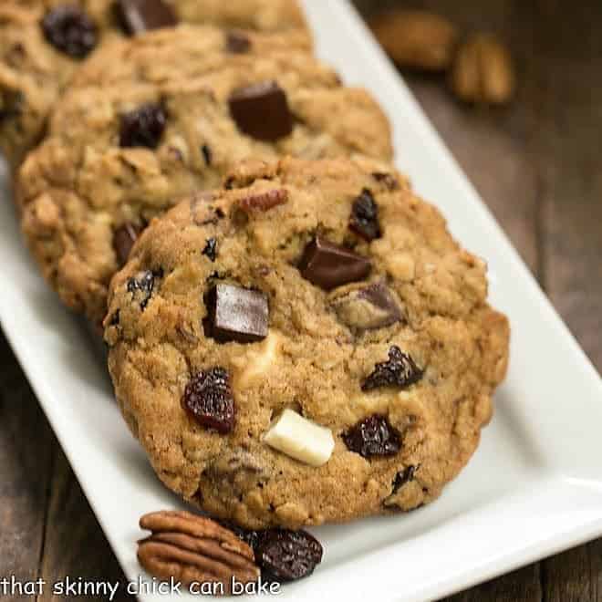 Chewy Oatmeal Cookies with Chocolate Chunks, Pecans, and Dried Cherries