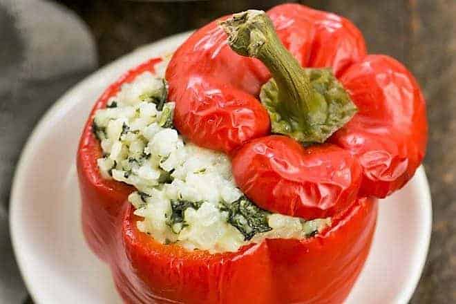 Rice Packed Peppers on a white ceramic plate