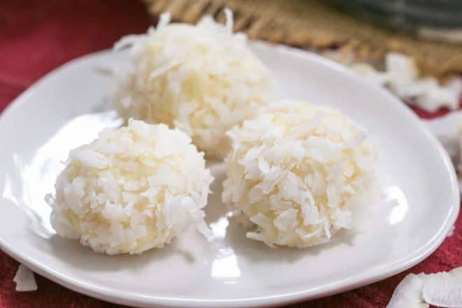 Coconut White Chocolate Truffles | An easy, decadent 4 ingredient recipe! Perfect for gifts!