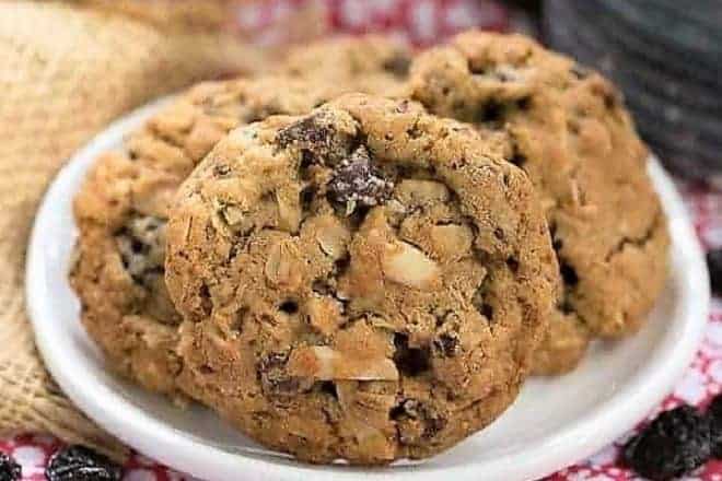 Loaded Oatmeal Cookies on a white plate