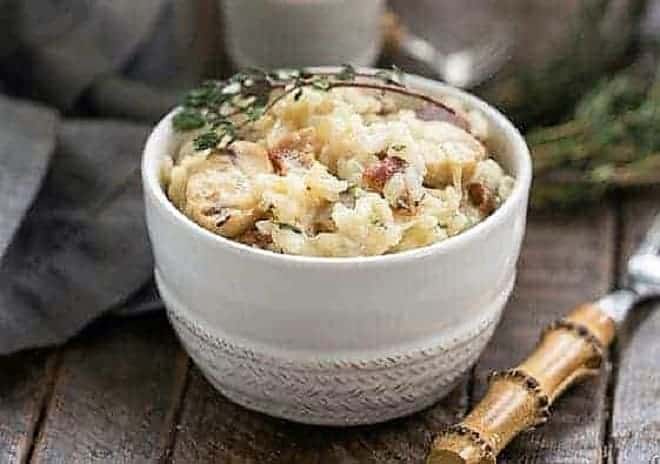 Bacon Mushroom Risotto with Caramelized Onions