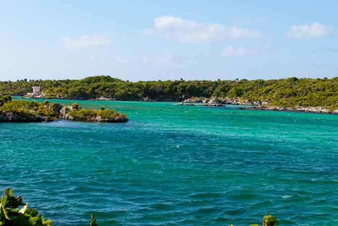 Crystal clear, turquoise water at Xel Ha water park near Tulum Mexico