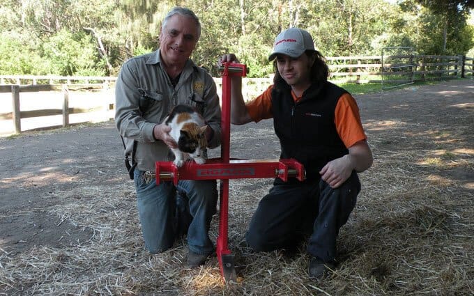 Collingwood Children's Farm Manager Alex Walker and SOTA Tractor's Tom Cooper with the donated ripper.