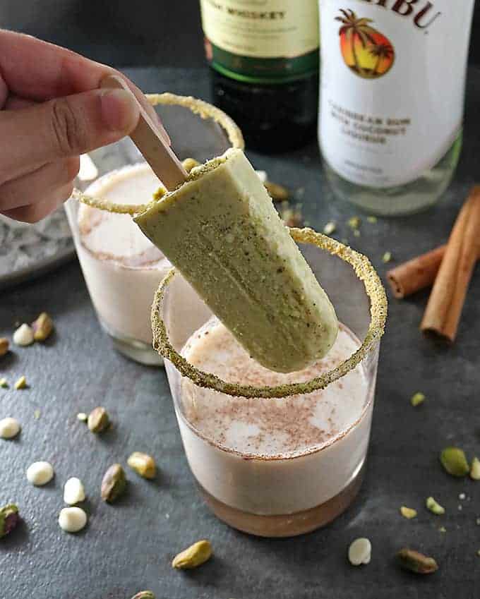 Photo of Pistachio White Chocolate Rum Popsicles In Cocktails