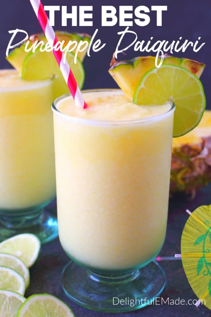 Pineapple daiquiri with sliced pineapple and lime is the perfect summer drink and tailgate cocktail. You super bowl party guests will love it.