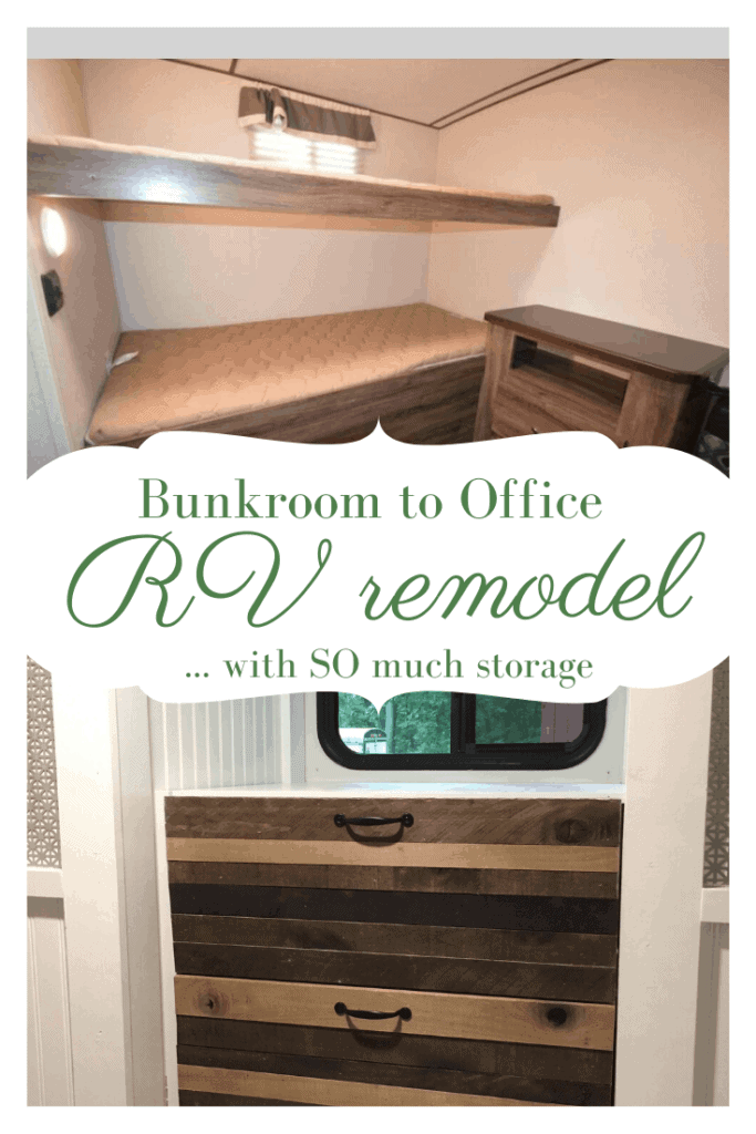 pinnable image of bunkroom before and storage after rv remodel