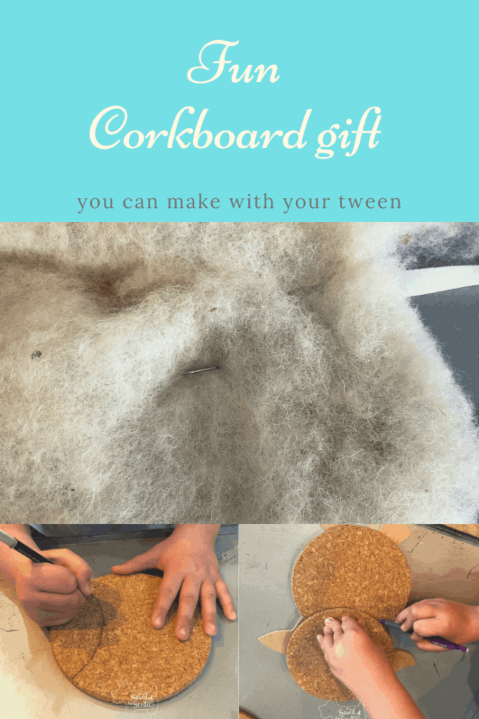 pinnable image of corkboard BFF gift showing creation steps.