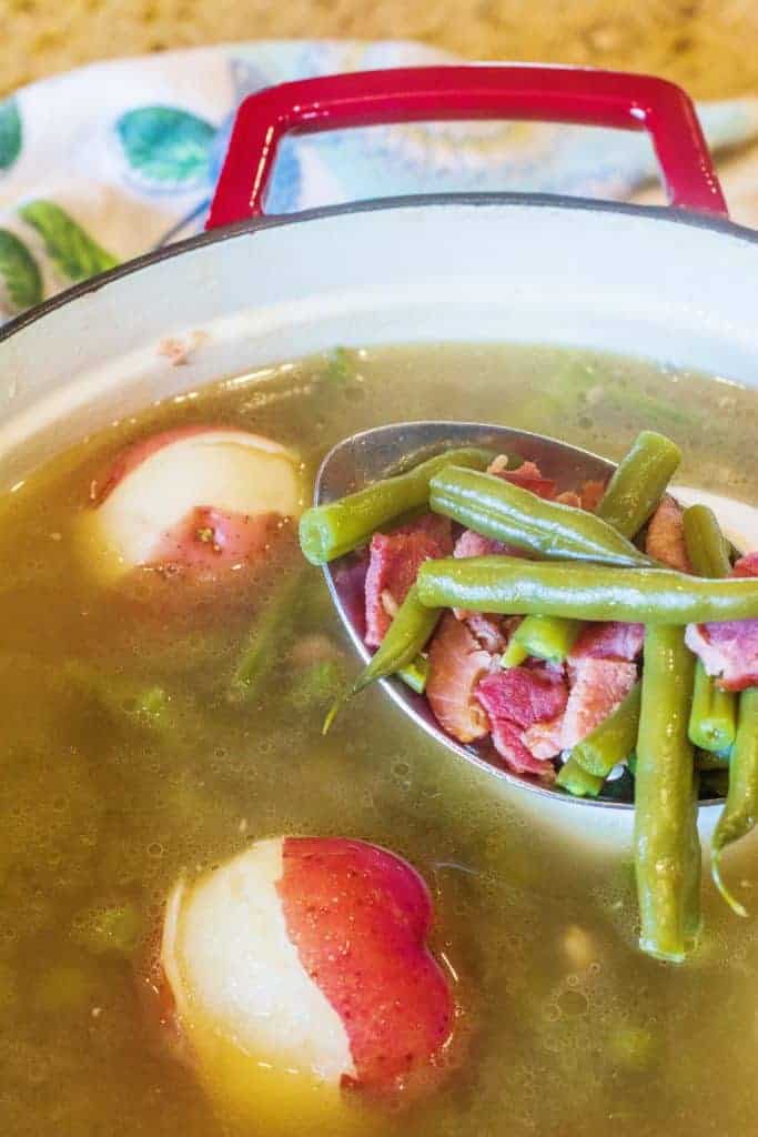 Southern Style Green Beans And Potatoes With Ham Syrup And Biscuits