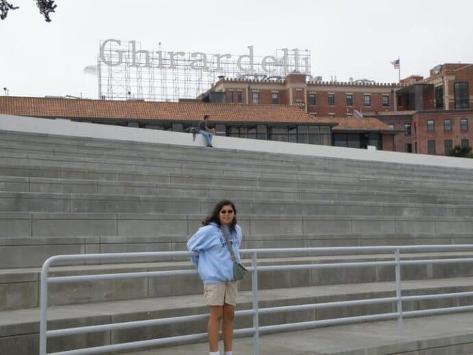 Visiting Ghirardelli square in San Francisco.