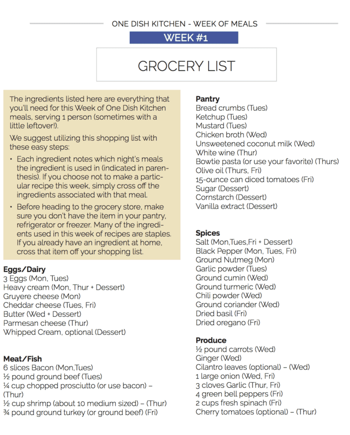 Cooking For One Meal Plan - Grocery List Week 1 | One Dish Kitchen