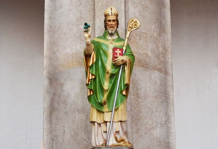 A statue of St Patrick A statue of St Patrick holding a Shamrock in his right hand with some snakes at this feet - The Irish Place