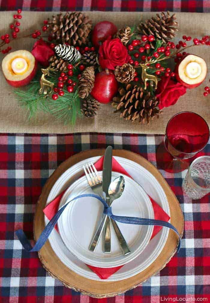 Plaid Christmas Table Decorations With Flowers And Fruit Living Locurto