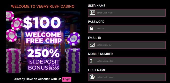 Vegas Rush Casino Free Spins No Deposit Bonus Promotions