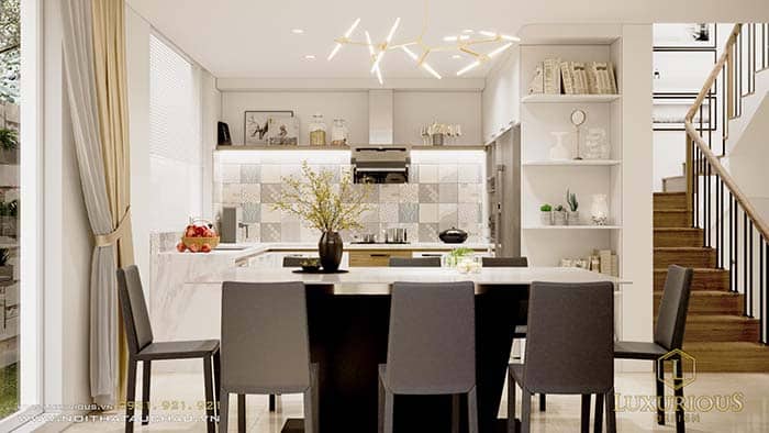 Mẫu phòng ăn liền bếp phong cách hiện đại