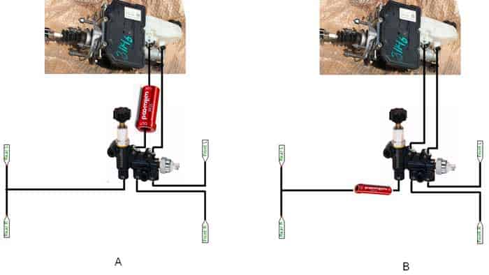 Brake layout schematic Brake layout schematic with residual valve and proportioning valve