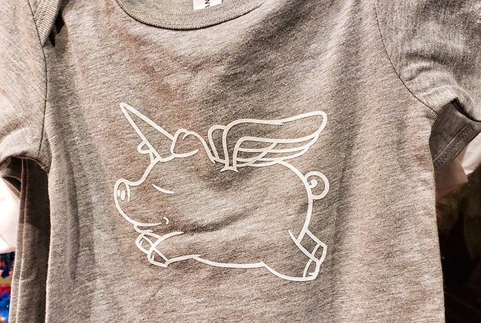 Pig unicorn shirt A gray shirt with a flying pig unicorn on the front