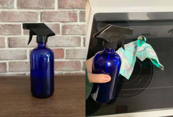 disinfectant spray in a glass bottle