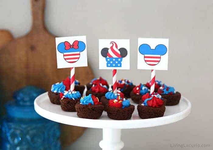 Disney Mickey Mouse July 4th Printables Tags on Brownies