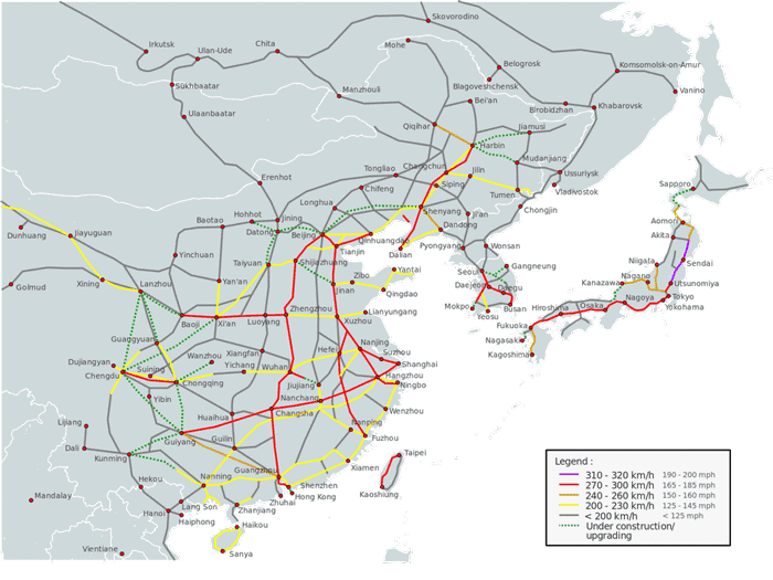 High Speed Rail Map. Image Courtesy Wikimedia
