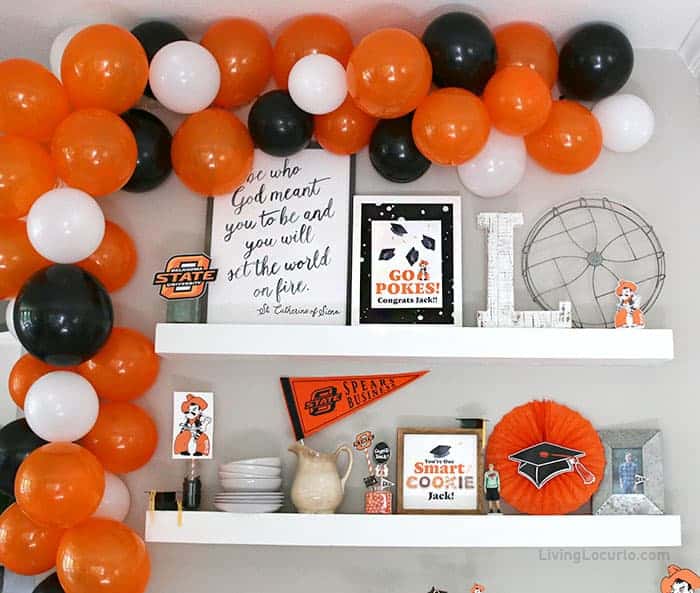 Graduation Party Ideas with dessert bar and DIY balloon arch.