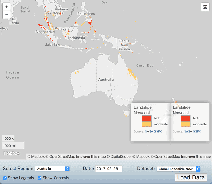 The Nowcast option of the Global Landslide model provides 30 minute updates.