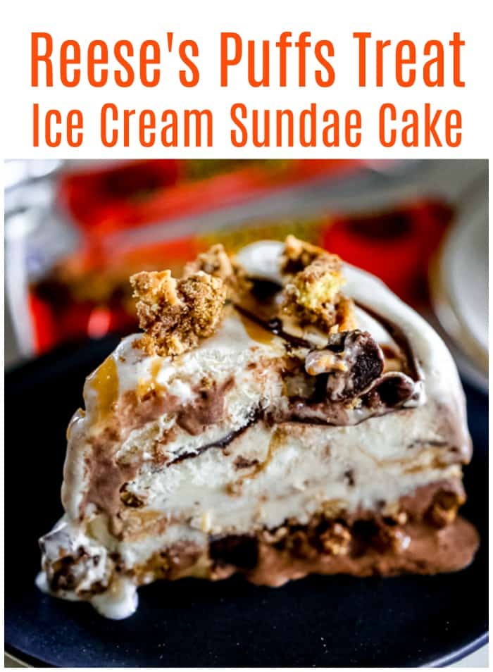 #ad Reese's Puffs Treat Ice Cream Sundae Cake! With everybody's favorite combination Chocolate & Peanut Butter! @generalmills @walmart @reesespuffs @luckycharms @cinnamontoastcrunch