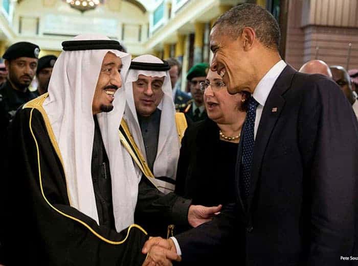 President Barack Obama greets Saudi King Salman bin Abdulaziz in 2015. The president initially resisted declassifying the 28 pages President Barack Obama, initially resisted declassifying the 28 pages, greeting Saudi King Salman bin Abdulaziz in 2015.