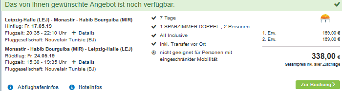 Screenshot Deal Monastir Urlaub - All Inclusive nur 169,00€ die Woche 4 Sterne Screenshot Deal Monastir Urlaub - All Inclusive nur 169,00€ die Woche 4 Sterne